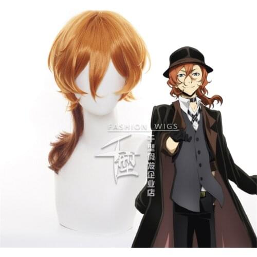 65cm Anime Bungo Stray Dogs Cosplay Nakahara Chuuya Wig Role Playing Wigs Halloween Cosplay Long Orange Red Hair Wig Cap