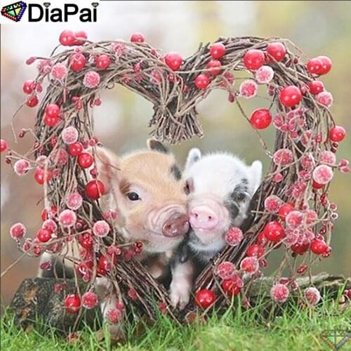 DiaPai 5D DIY Diamond Painting 100% Full Square/Round Drill " Animal pig heart" Diamond Embroidery Cross Stitch 3D Decor A22318