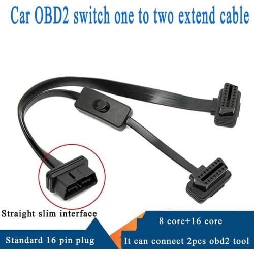 Car OBD2 one to two with switch adapter cable expansion line One point two flat line Extension cable with switch car diagnostic