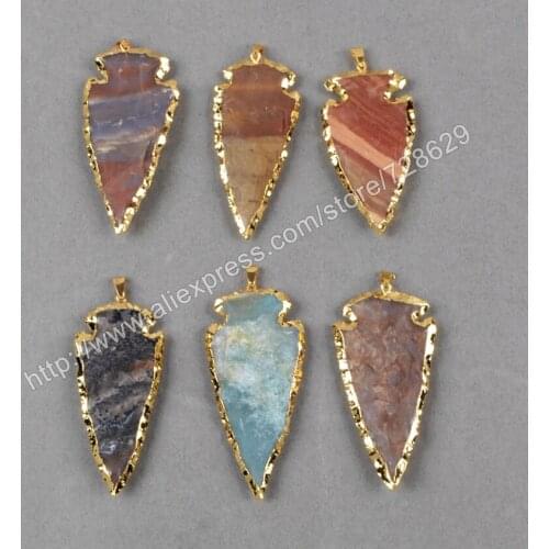 BOROSA 10pcs/lot Arrowhead Gold Color Natural Gems Pendant Bead Jewelry Findings G0505