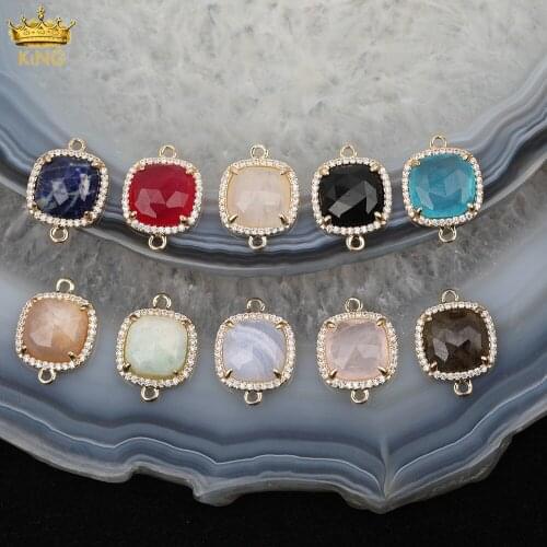 10Pcs/Lot Plated Gold Natural Purple Chalcedony Red Glass Cube Beads Charms For DIY Bracelet Necklace Jewelry Findings DT-20KBD