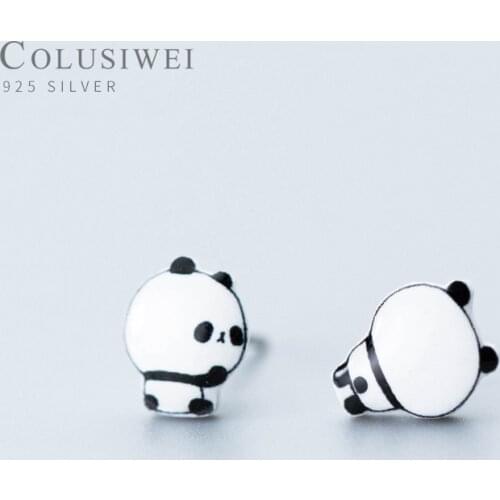 Colusiwei Lovely Black And White Panda Stud Earrings for Women 925 Sterling Silver Fashion Jewelry Brincos Drop shipping