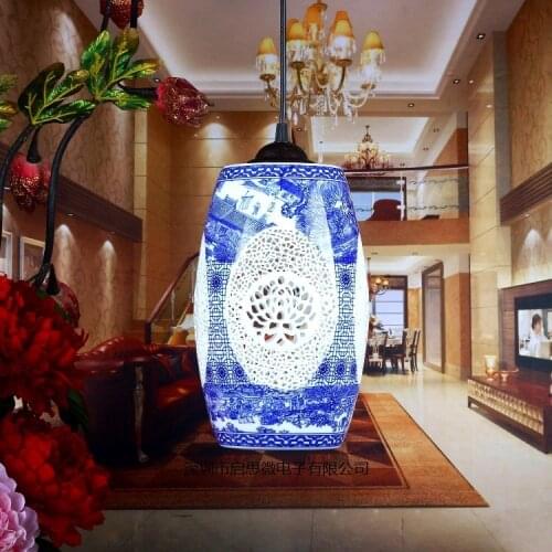 E27 Chinese Pendant lamp for Kitchen Dining Room Living Room Suspension luminaire Hanging Ceramic Bedroom Chandeliers Fixtures