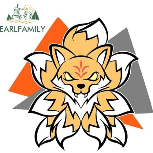 EARLFAMILY 13cm x 12.3cm for Angry Kitsune Kawaii Fox Vinyl Car Stickers Waterproof Sunscreen Decal Laptop Bumper Decoration