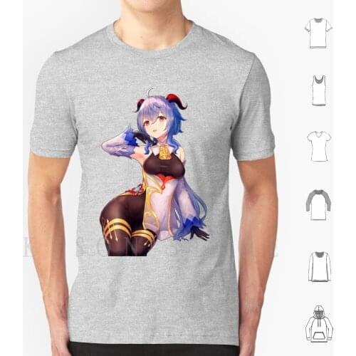Ganyu Genshin Impact T Shirt Diy Big Size Cotton Anime Game Hot Thicc Lewd Weeb Genshin Impact Waifu Ganyu Sexy Anime Girl