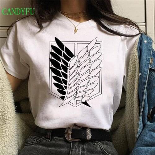 Harajuku Tshirt Shingeki No Kyojin T-shirt Manga Unisex Vintage Anime T Shirt Women Tops Titans Attack Graphic Tees E Girl