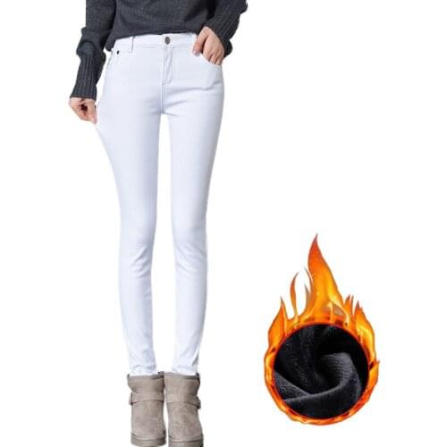 2020 New Velvet Skinny Stretch Low Waist Denim Jeans Womens Pencil Feet Jeans Candy Color Plus Size Thicken Winter Trousers