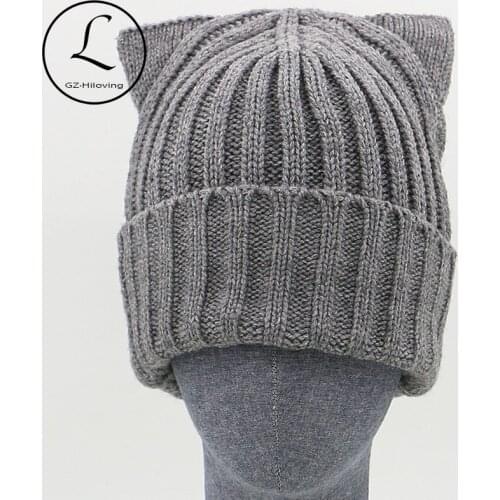GZHILOVINGL Brand Winter Beanies Knitted Hat With Ears Cat Warm Woman Girl Hats Wool High Fashion Beanies For Ladies Gorros Cap
