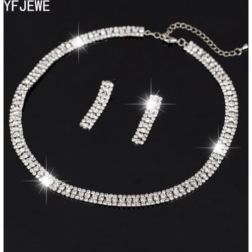 YFJEWE Hot Sale Women Wedding Bridal Silver Plated Necklace Earrings Jewelry Woman Crystal Rhinestone Beads Jewelry Sets N174