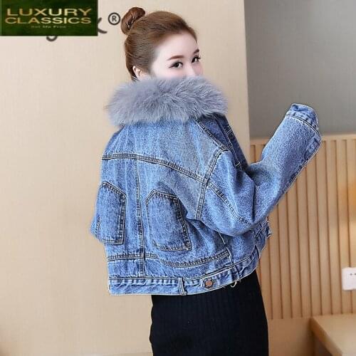 Jacket Winter Women Denim Clothes 2021 Korean Padded Warm Parka Ladies Rivet Wool Liner Thick Casaco Feminino Hiver 1108