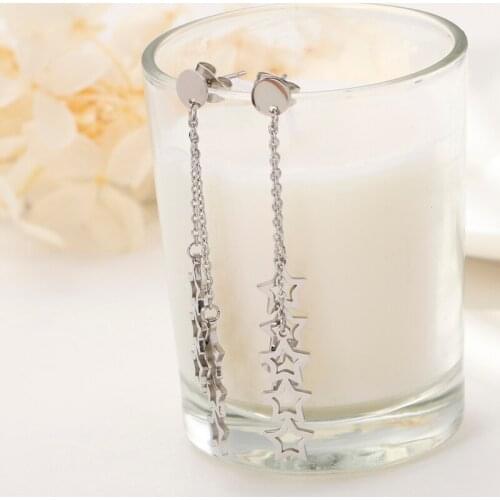 Hot Sale Fashion Women Girls Punk Color Rose Gold Stainless Steel Hollow Multiple Star Moon Round Chain Drop Earrings Jewelry