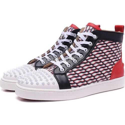Qianruiti Men Stress Sneakers Mixed Color High Top Casual Shoes Rivets Studs Platforms Lace Up Flats Plus Size