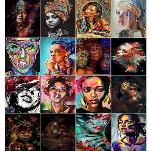 Painting By Numbers Girl Colorful Handmade Canvas DIY Kit For Adults Acrylic Paint Drawing Oil Picture Coloring By Numbers Decor