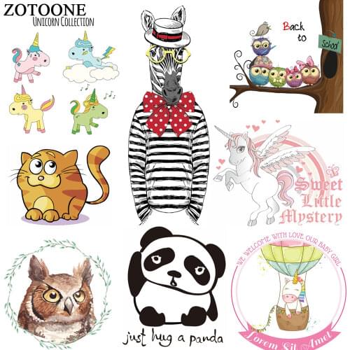 ZOTOONE Cute Animal Cartoon Unicorn Patch for Clothing DIY Patches Iron on Transfers Children Clothes Bag Washable Heat Transfer