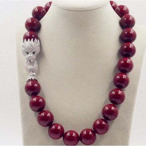 Beautiful New Huge 18mm Genuine Red Pearl Necklace 19"AAA Crystal Clasp
