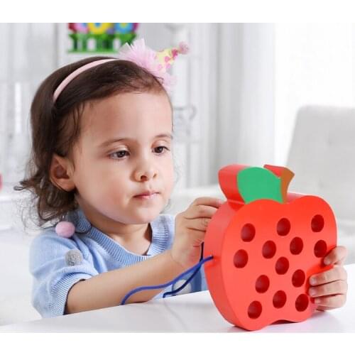 Montessori Educational Wooden Puzzles Fun ToyS Insect Eat Fruit Threading Game Early Learning Teaching Aid Baby Children Gift