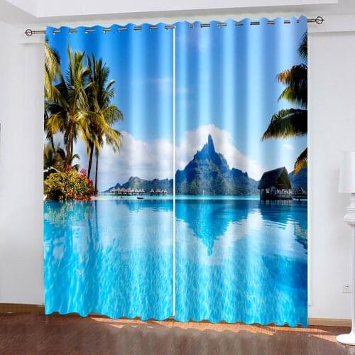 Scenery Beach 3D Pattern Printing Living Room Sunshade Custom Curtain Suit Bedroom with Hook