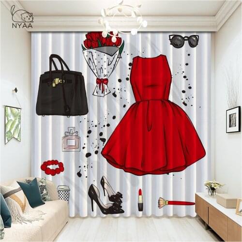 Retro Red Dress Polka-Dot Curtain Modern Europe Curtains For Kitchen Windows Pastoral Blackout Curtains For Car Micro Shading