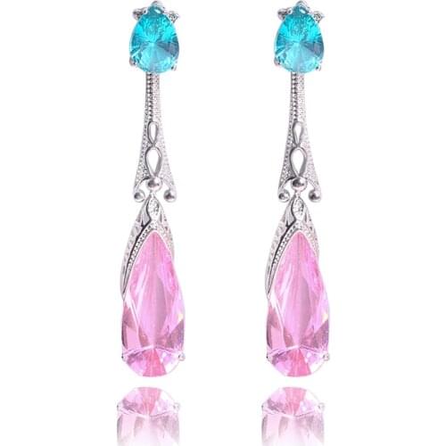 Aesthetic Accessories Boho Jewelry Summer Sweet Simple Rhinestone Earrings Dangle Pink Red Cubic Zirconia Long Earring For Girls
