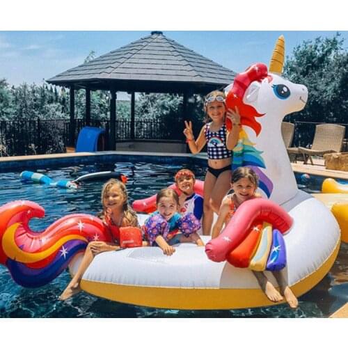 Super Giant Colorful Unicorn Pool Float Inflatable Colored Pegasus Float Air Mattress Ride-on Swimming Ring Party Fun Water Toys