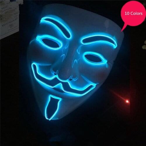 Halloween Led Masks V for Vendetta Mask Light Up Glow In The Dark Fancy Dress Adult Masque Mask Party Cosplay Costume