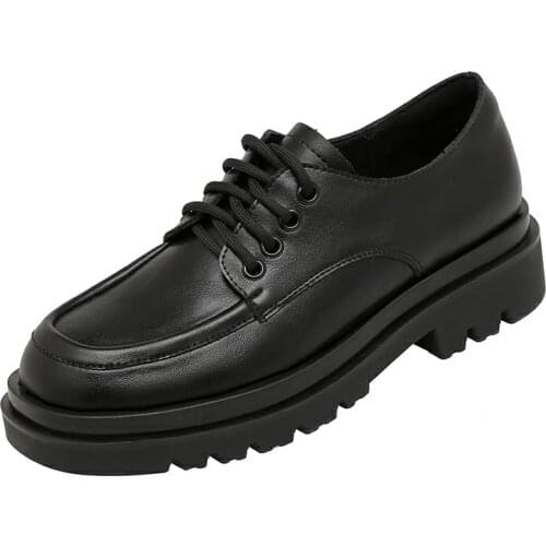 SUMAITONG Casual Oxford Shoes Spring Mature Lace-Up Square Toe Solid Black Women Flats Shallow Concise Stlye Chaussure Femme