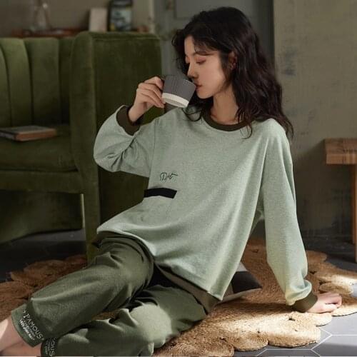 Women Sports Pajamas Sets 2PCS Cotton Embroidery Letter Pyjamas Loungewear Sleep Suit Sleepwear Nightwear Summer Home Wear