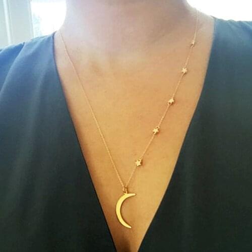 Moon Necklace Women Aesthetic Star Chain Moon Pendant Long Necklace Chain Womens Jewelry Accessories Kpop Collares