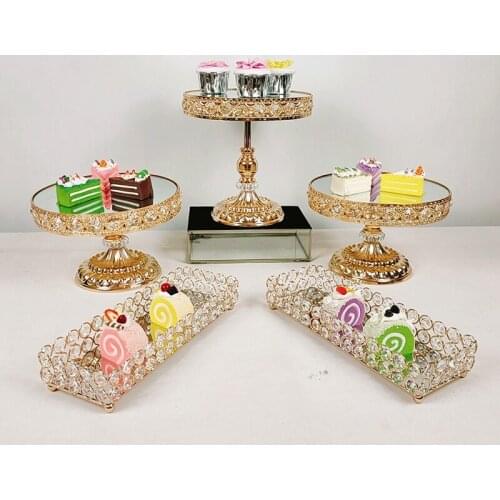 1pcs -9pcs Golden high grade electroplate mirror cake stand metal wedding cake rack cake tray