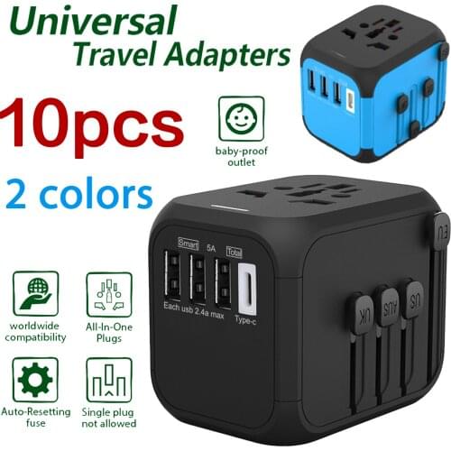 10 Pcs Plug 309T Travel Adapter International Universal Power Adapter All-in-one 5V 2.4A USB Type-c US UK EU AU Asia USB Charger