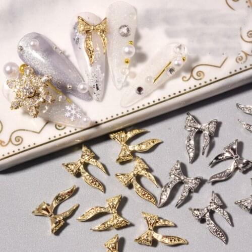 10PCS, 3d Nail Art Bowknots Shapes Gold/Silver Alloy For Nail Tips Decorations