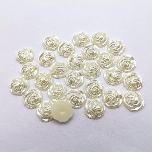 100pcs 12mm Ivory Pearls Rose Flowers Flatbacks Resin Wedding Cabochons Embellishment For Scrapbooking Cardmaking