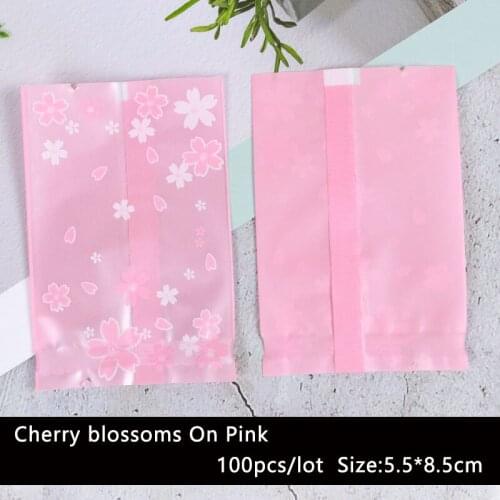 100pcs/lot Cookies Bag Candy Handmade Baking Food Pink Falling Petals Flowers Homemade Biscuit Wedding Party Supplies Gift Bags