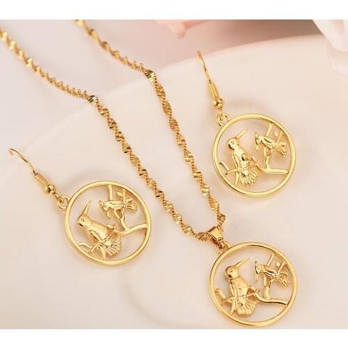 18 K Fine G/F gold bird tree mother love Necklace Chain earrings Pendant sweater Choker sets Teens Girl Charms Jewelry dropship
