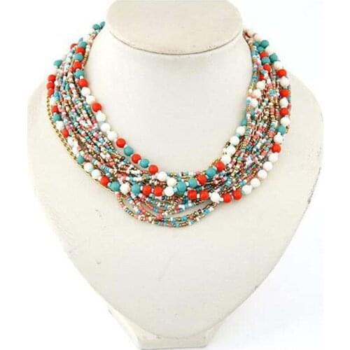 2021 New Retro Bohemian Big Statement Bead Chain Tassel Simple Style Tribal Jewelry Handmade Necklace Ethnic Statement Choker