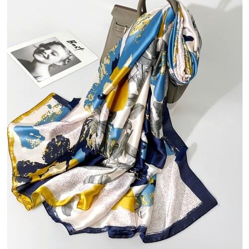 2021 Women Silk Winter Scarf Luxury Design Print Lady Beach Shawl Scarves Fashion Smooth Foulard Female Hijab