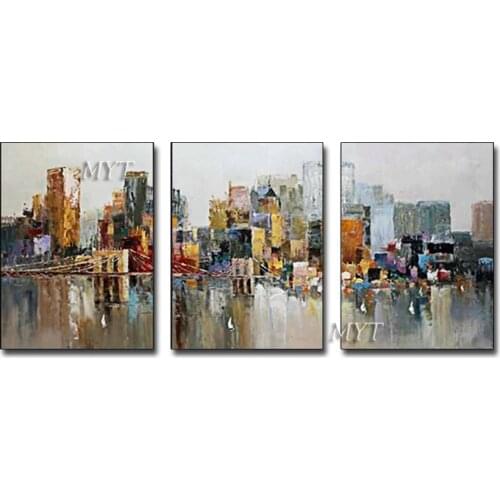 3Pcs 1 Set City Buliding Wall Art Hand-painted Rich Colors Abstract Oil Painting on Canvas Abstract Oil Painting for Living Room