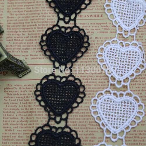 30Yards/lot 5cm Width White Black Heart Shaped Lace Trim DIY Garment Accessories African Cord Lace Home Decoration Sewing Ribbon