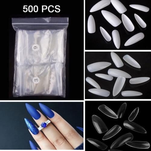 500pcs/bag Stiletto false nails tips almond fake nails art long full cover false fake nails acrylic french nails press on nails