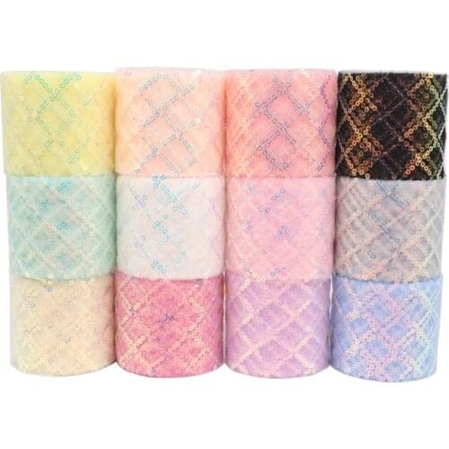 6cm 8cm 10cm 12cm 10y Glitter Sequin Tulle Ribbon Embroidered Mesh Ripstop Ribbon DIY Handmade Craft Tutu Bowknot Fabric Supply