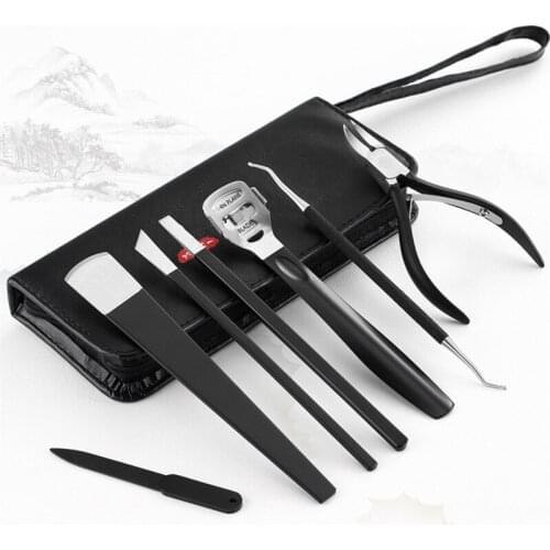 7pcs/set Professional Black Stainless Steel Pedicure Knife Pedicure Nail Set Foot Care Tool File Rough Callus Skin Remover Kit
