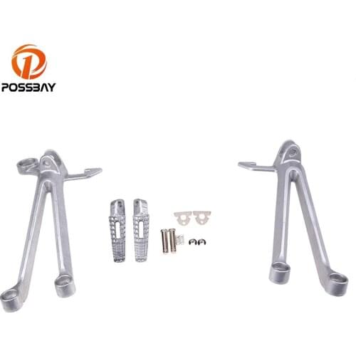 POSSBAY Aluminum Motorcycle Rear Highway Foot Pegs With Pedals Bracket Set for Suzuki GSXR1000 2005-2006 Cafe Racer Footrests