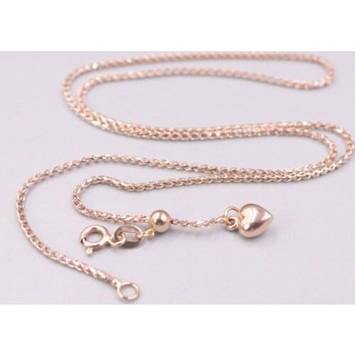 Au750 Real 18K Rose Gold Chain Neckalce For Women Female 1.2mm Shiny Wheat Choker Gold Necklace 18''L Gift