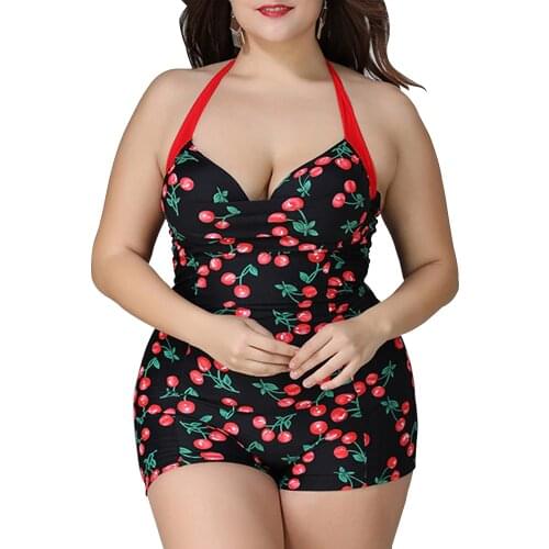 Halter Push Up Plus Size Swimsuit One-Piece Trunks Swimsuit Large Size Kneesuit Swimwear Fat Bodysuit Monokini Swimming Suit