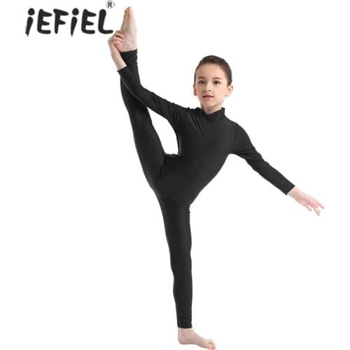 Kids Girls Dancewear Long Sleeves Ballet Dance Bodysuits Gymnastics Leotard Unitard Jumpsuit Zippered Trousers Slim-fit Pants