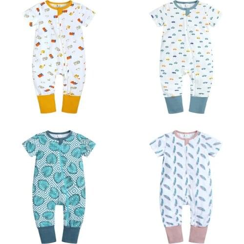 Baby Girl Boy Romper Pajamas Short Sleeve Double Zipper Geometry Cotton For Newborn Toddler Jumpsuit Baby Clothes 3-24 Months