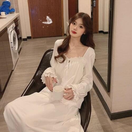 Princess Style Long Dress Womens 2021 Spring New Japanese Cute Lace Square Collar Loose Outer Wear Homewear lolita dress