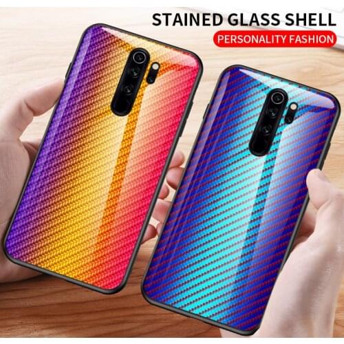 For Xiaomi Redmi Note 8 Pro Mi Note 10 CC9 CC9E A3 Lite Case Carbon Fiber Pattern Gradient Tempered Glass Cover Hard Cover Funda