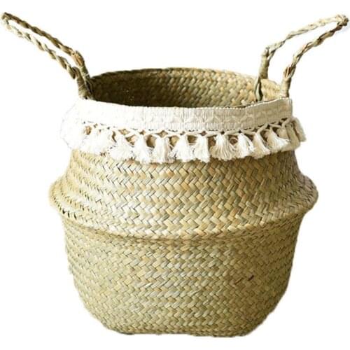 Storage Basket Flower Vases Straw Woven 1pcs Foldable Portable Ellipse With Handle Fruit Baskets