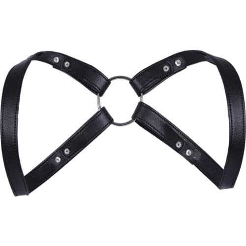 Latex Men Harness Straps Leather Adjustable Belt Body Chest Harness Bondage Cage Club Cosplay Press Buttons Restraint Harness